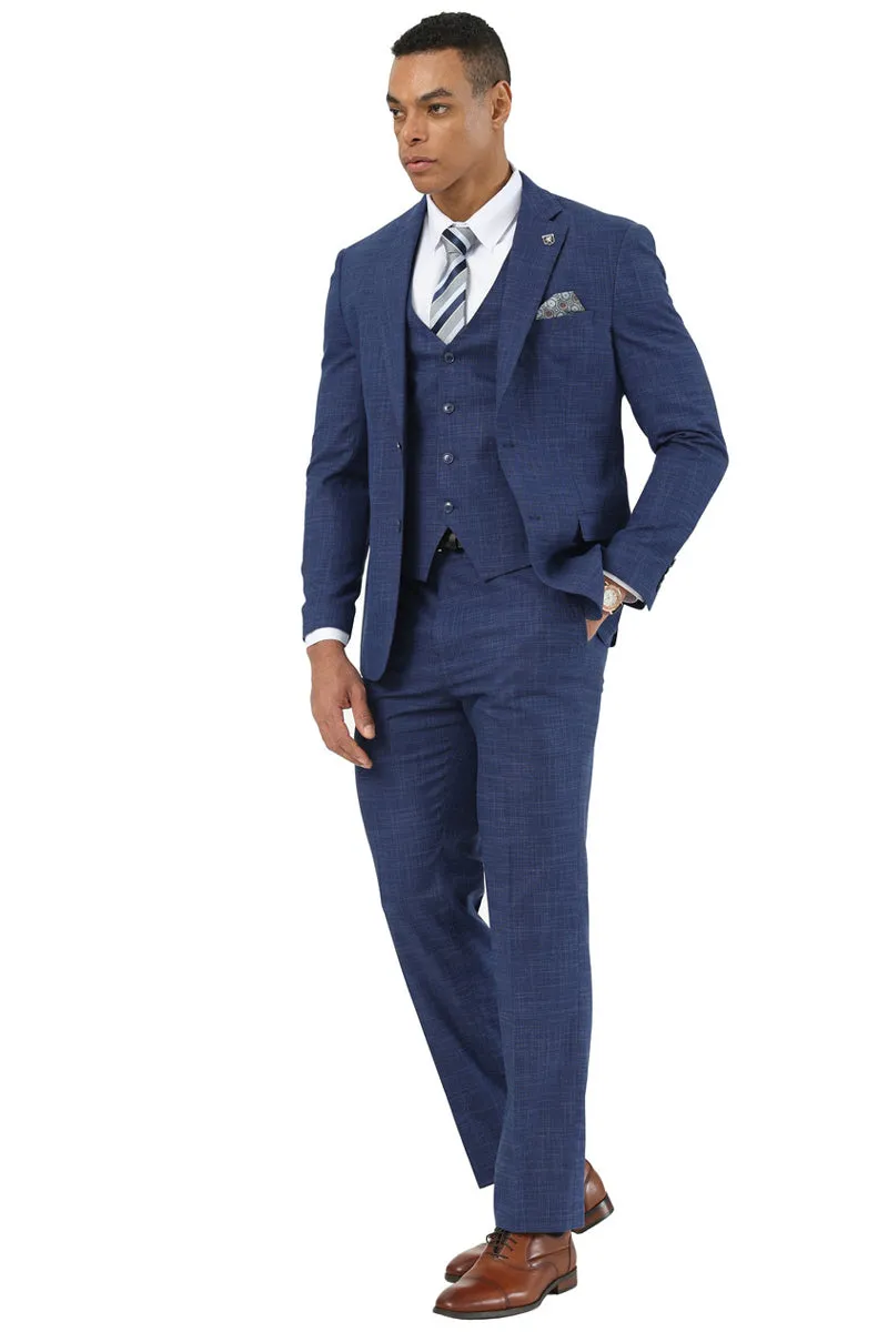 Men's Designer Stacy Adams Vested Suit in Indigo Blue Sharkskin Weave sold by Alberto Nardoni product image thumbnail 2