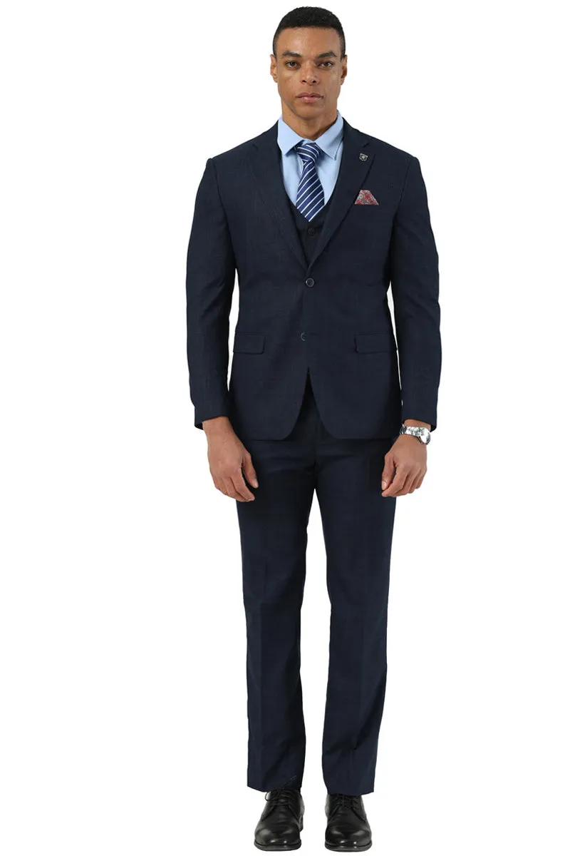 Men's Designer Stacy Adams Vested Suit in Navy Blue Sharkskin Weave sold by Alberto Nardoni product image thumbnail 2