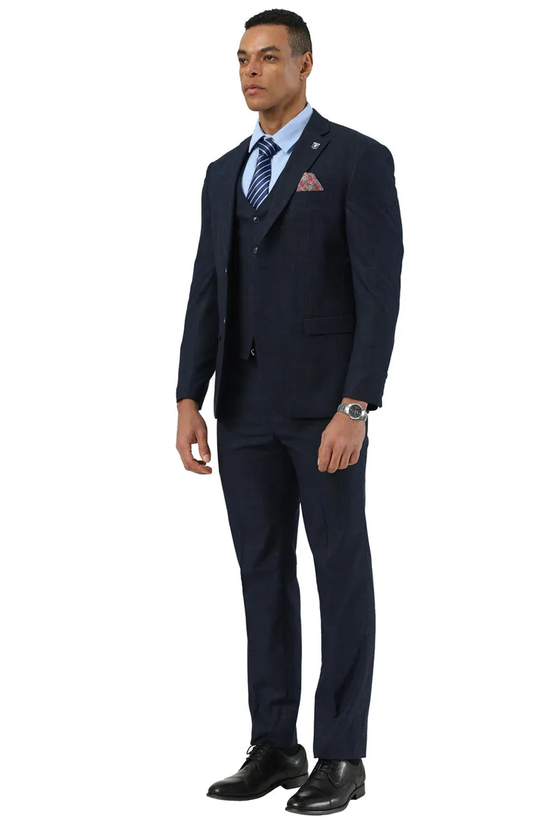 Men's Designer Stacy Adams Vested Suit in Navy Blue Sharkskin Weave sold by Alberto Nardoni product image thumbnail 3
