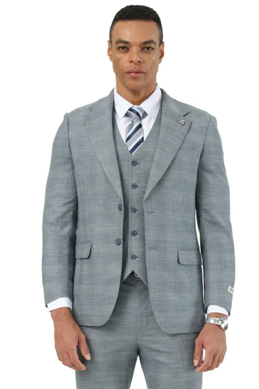 Men's Stacy Adams Vested Sharkskin Pattern Business Suit in Light Grey sold by Alberto Nardoni
