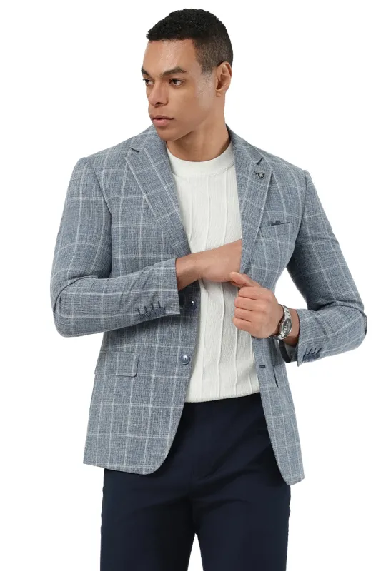 Men's Stacy Adams Modern Fit Windowpane Plaid Blazer in Light Blue sold by Alberto Nardoni