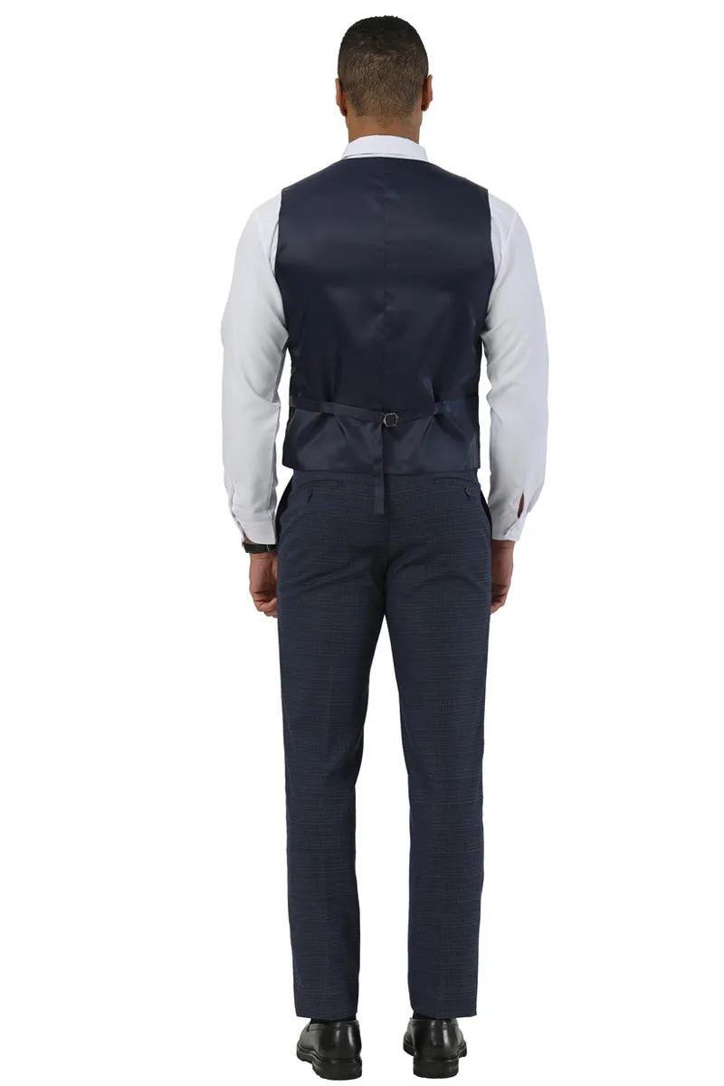 Men's Stacy Adams Two Button Peak Lapel Suit with Scoop Vest in Navy Glen Plaid sold by Alberto Nardoni product image thumbnail 3