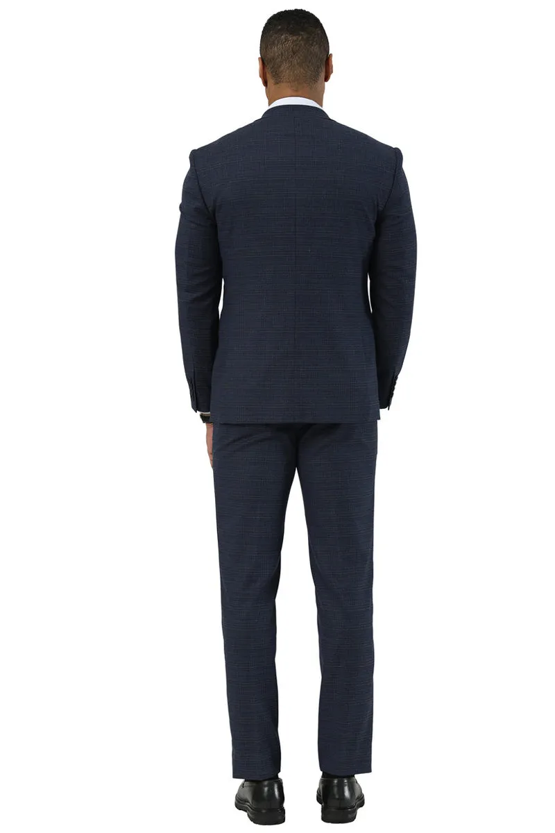Men's Stacy Adams Two Button Peak Lapel Suit with Scoop Vest in Navy Glen Plaid sold by Alberto Nardoni product image thumbnail 4
