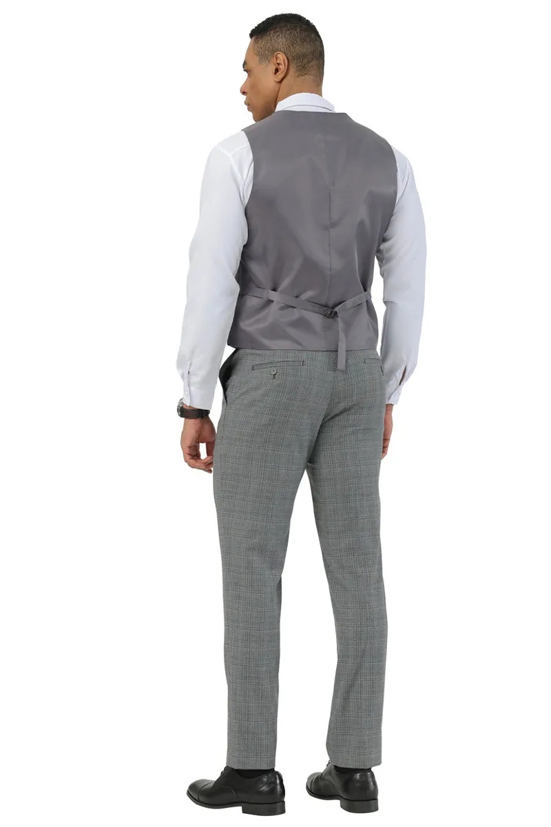 Men's Stacy Adams Two Button Peak Lapel Suit with Scoop Vest in Grey Glen Plaid sold by Alberto Nardoni product image thumbnail 3