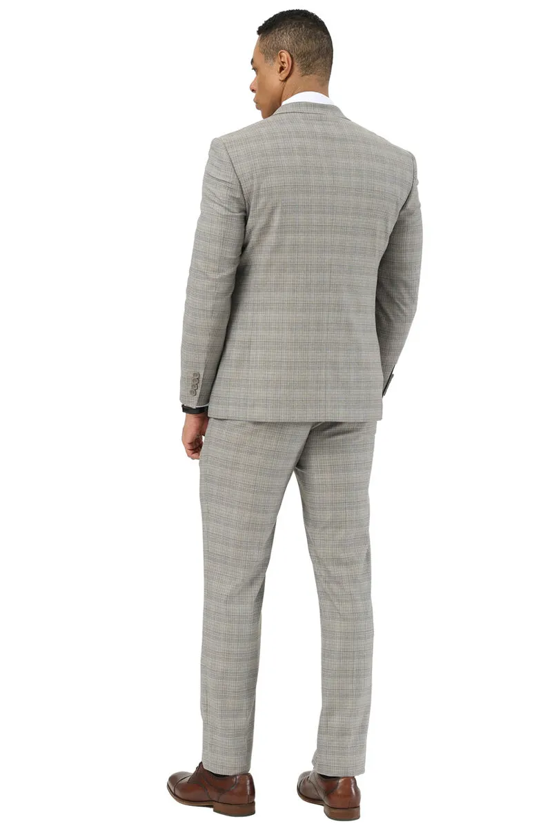 Men's Stacy Adams Two Button Peak Lapel Suit with Scoop Vest in Kahki Glen Plaid sold by Alberto Nardoni product image thumbnail 3