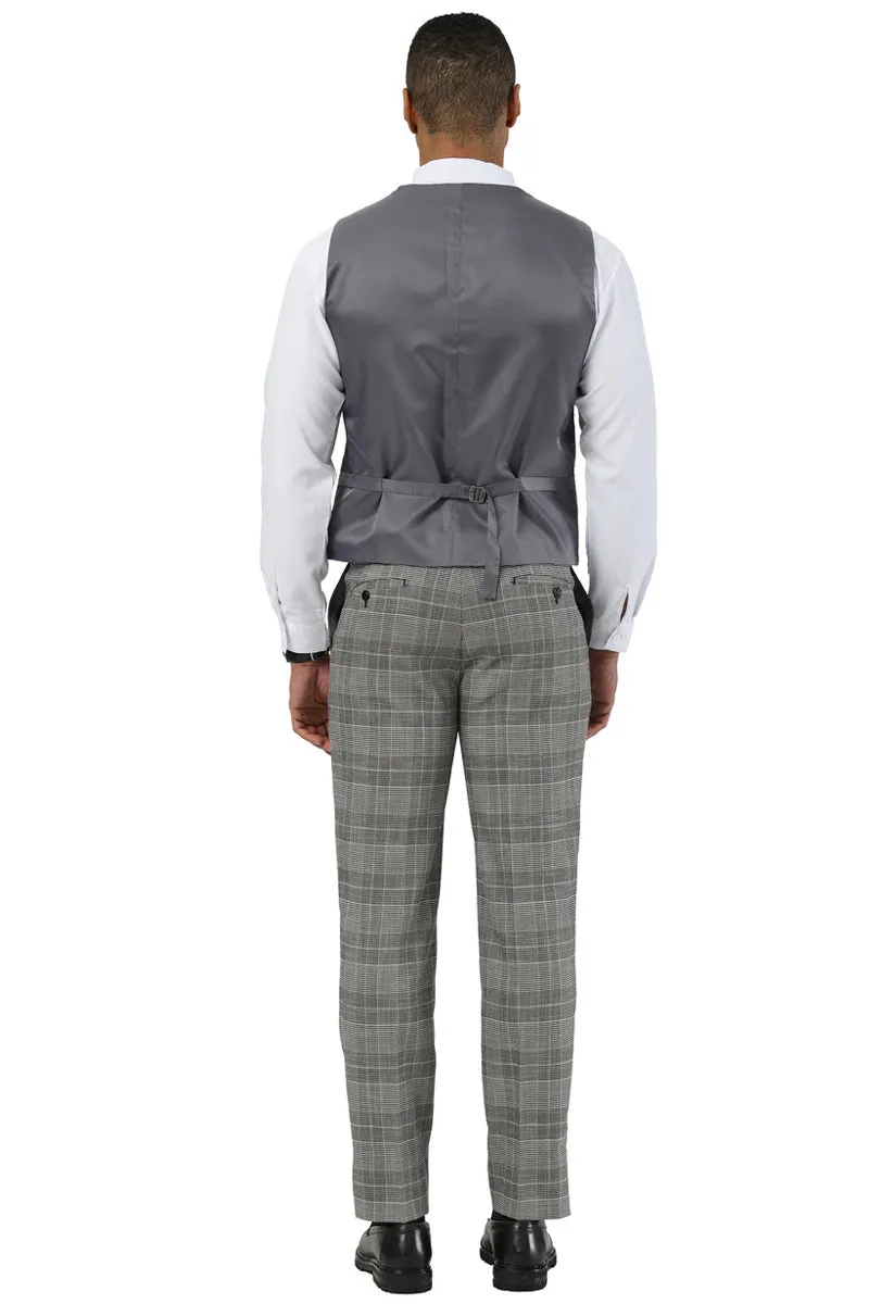 Men's Stacy Adams Two Button Wide Notch Lapel Vested Suit in Grey Glen Plaid sold by Alberto Nardoni product image thumbnail 4