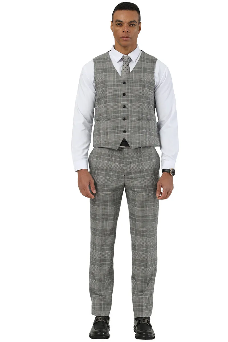 Men's Stacy Adams Two Button Wide Notch Lapel Vested Suit in Grey Glen Plaid sold by Alberto Nardoni product image thumbnail 3