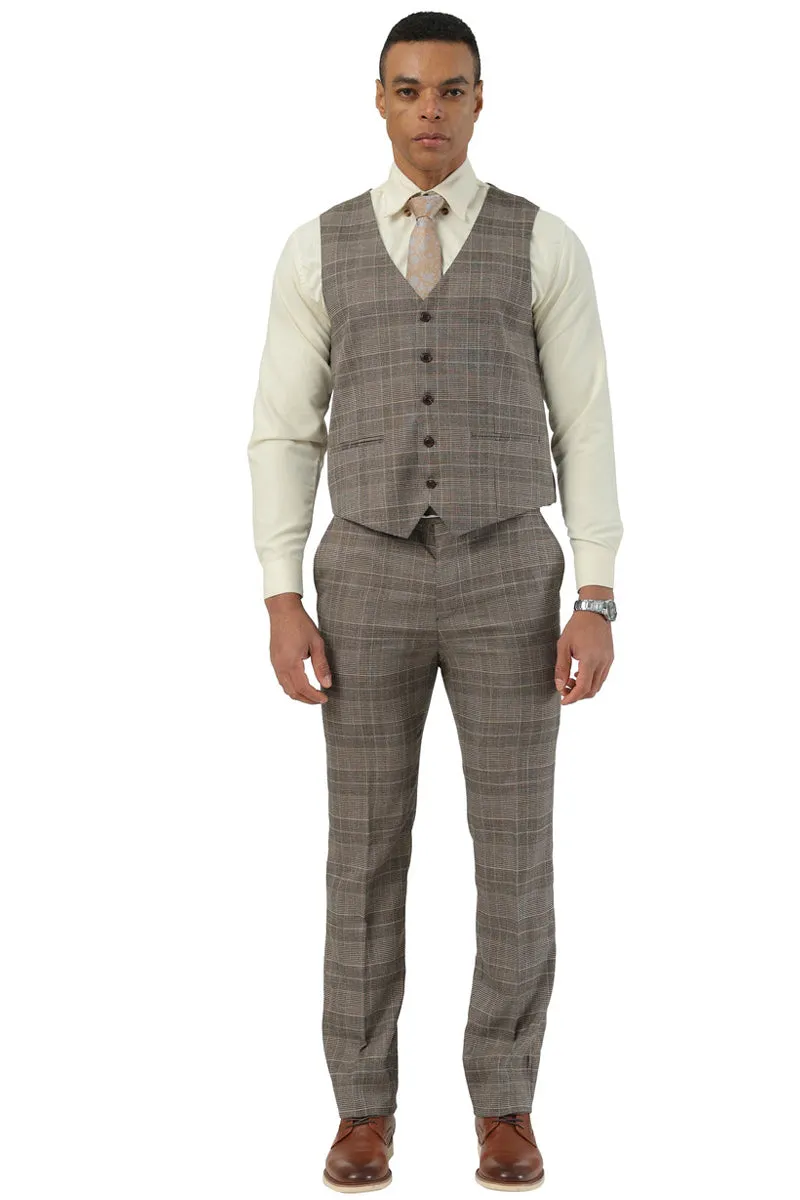 Men's Stacy Adams Two Button Wide Notch Lapel Vested Suit in Brown Glen Plaid sold by Alberto Nardoni product image thumbnail 3