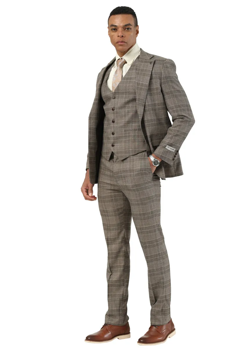 Men's Stacy Adams Two Button Wide Notch Lapel Vested Suit in Brown Glen Plaid sold by Alberto Nardoni product image thumbnail 2