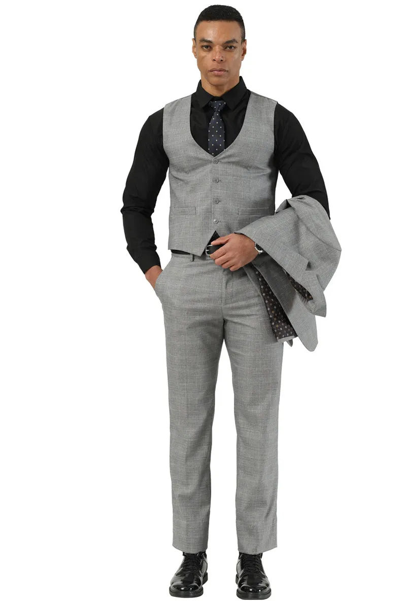 Men's Stacy Adams Two Button Vested Summer Suit in Light Grey Glen Plaid sold by Alberto Nardoni product image thumbnail 3