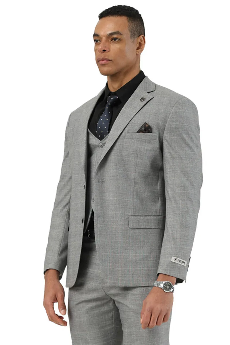 Men's Stacy Adams Two Button Vested Summer Suit in Light Grey Glen Plaid sold by Alberto Nardoni