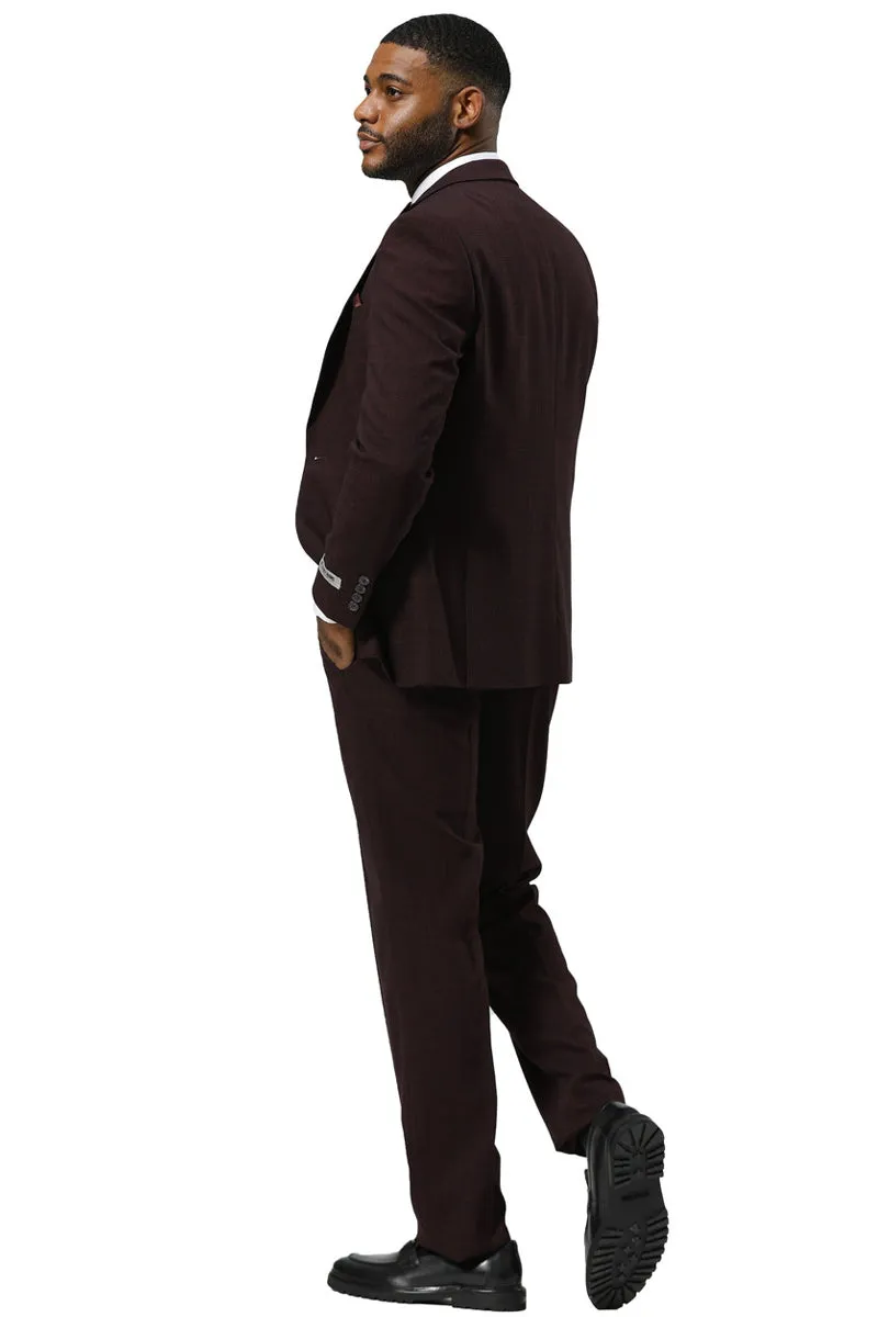 Men's Stacy Adams One Button Peak Lapel Vested Sharkskin Suit in Burgundy sold by Alberto Nardoni product image thumbnail 4