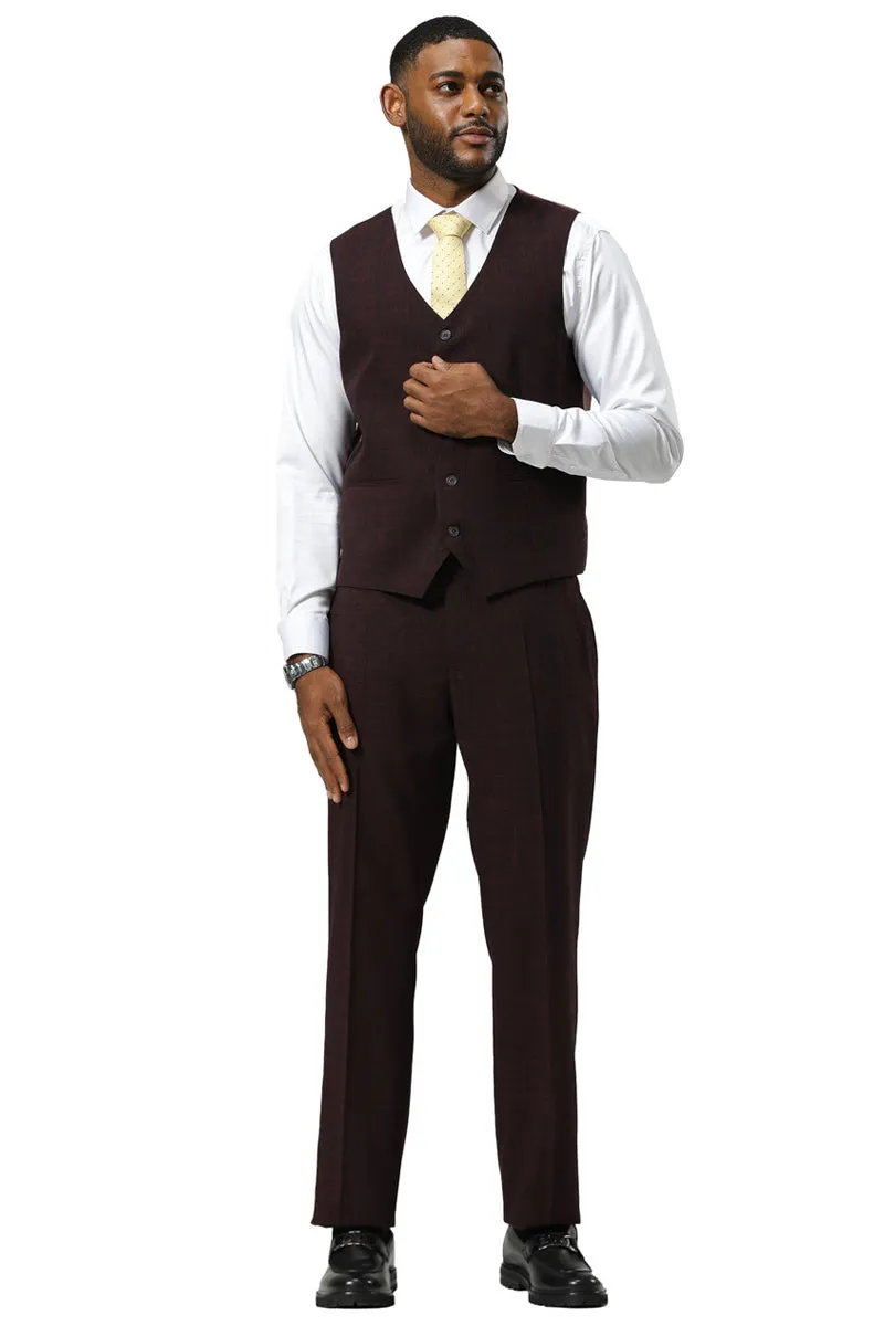Men's Stacy Adams One Button Peak Lapel Vested Sharkskin Suit in Burgundy sold by Alberto Nardoni product image thumbnail 5