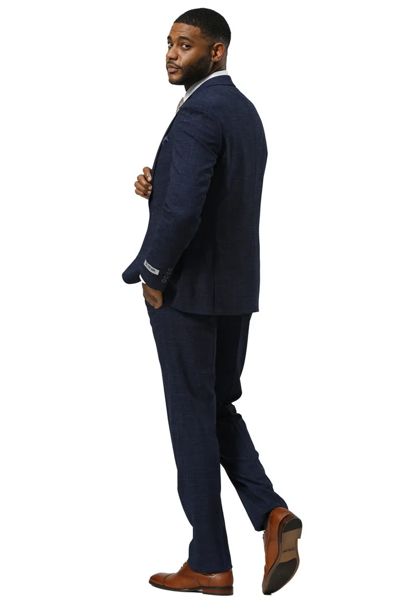 Men's Stacy Adams One Button Peak Lapel Vested Sharkskin Suit in Navy sold by Alberto Nardoni product image thumbnail 4