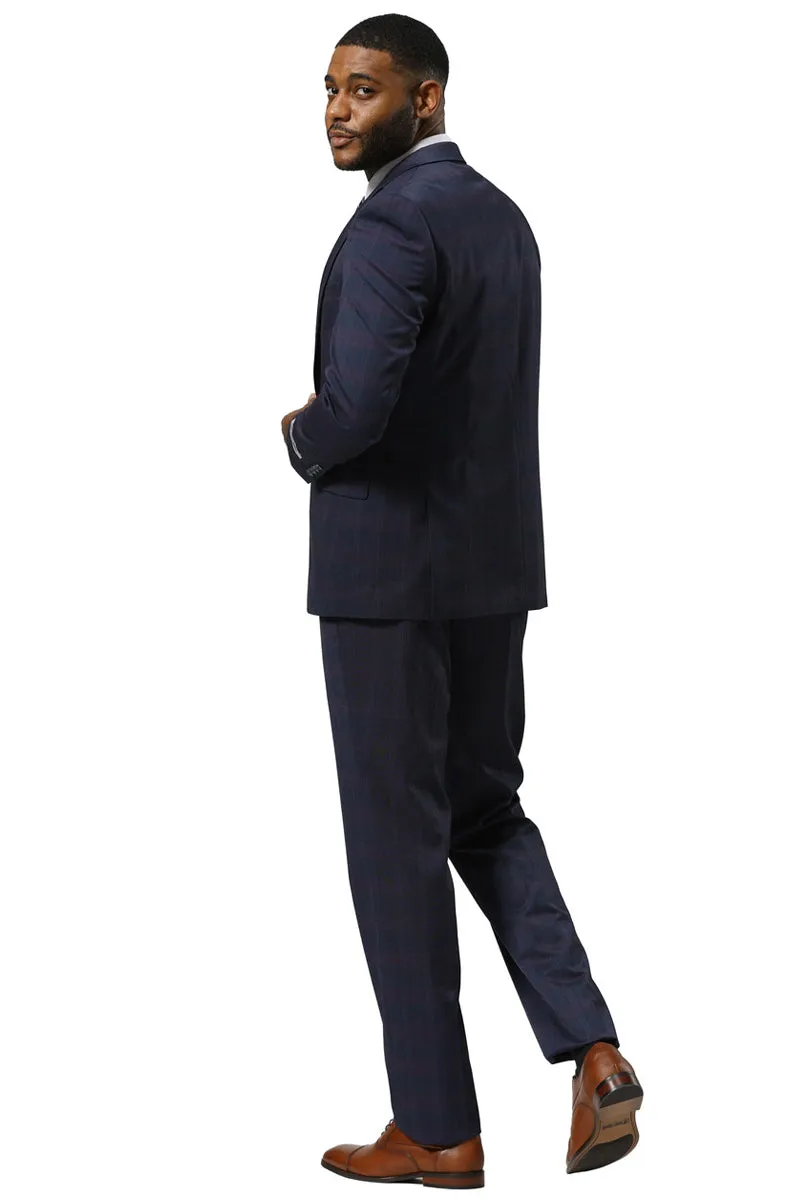 Men's Stacy Adams One Button Vested Peak Lapel Suit in Navy Glen Plaid sold by Alberto Nardoni product image thumbnail 4