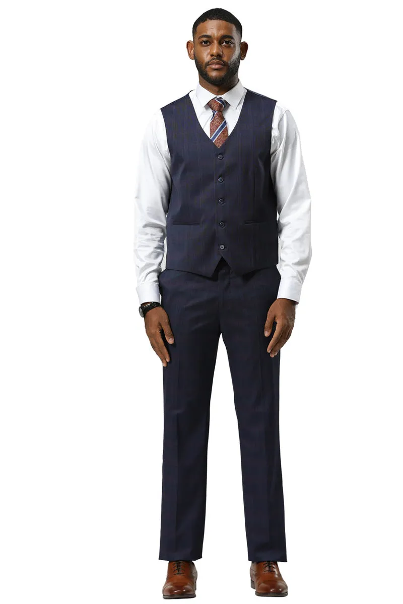 Men's Stacy Adams One Button Vested Peak Lapel Suit in Navy Glen Plaid sold by Alberto Nardoni product image thumbnail 5