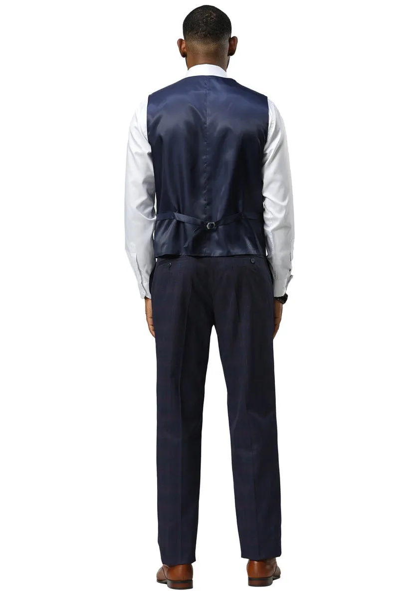 Men's Stacy Adams One Button Vested Peak Lapel Suit in Navy Glen Plaid sold by Alberto Nardoni product image thumbnail 3