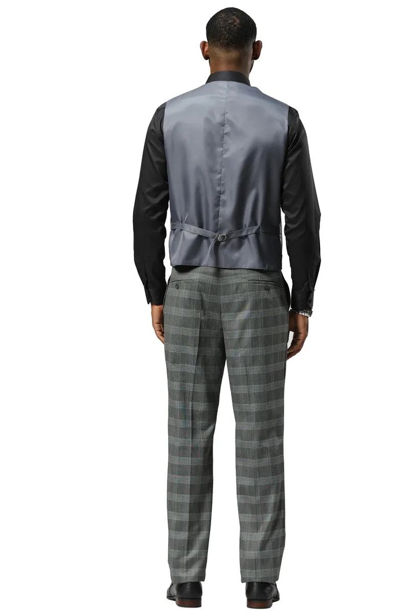 Men's Stacy Adams One Button Vested Peak Lapel Suit in Grey Glen Plaid sold by Alberto Nardoni product image thumbnail 5