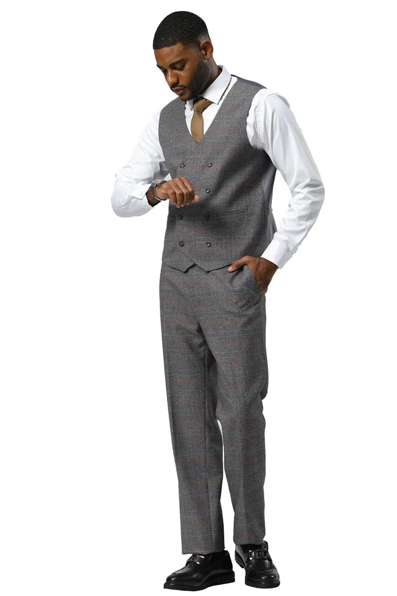 Men's Stacy Adams One Button Peak Lapel Suit With Double Breasted Vest in Grey Glen Plaid sold by Alberto Nardoni product image thumbnail 5