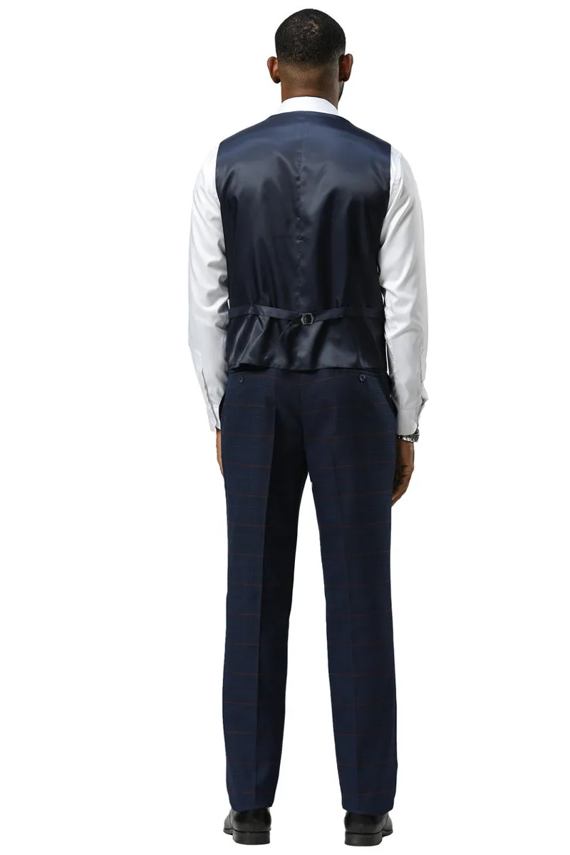 Men's Stacy Adams One Button Peak Lapel Suit With Double Breasted Vest in Navy Glen Plaid sold by Alberto Nardoni product image thumbnail 5