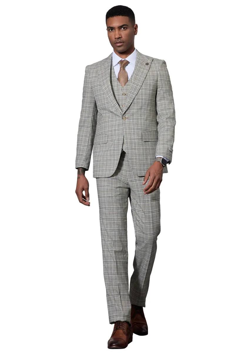 Men's Stacy Adams One Button Peak Lapel Vested Glen Plaid Suit in Grey sold by Alberto Nardoni product image thumbnail 2