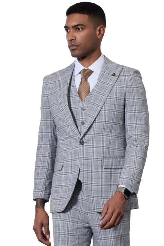 Men's Stacy Adams One Button Peak Lapel Vested Glen Plaid Suit in Blue sold by Alberto Nardoni