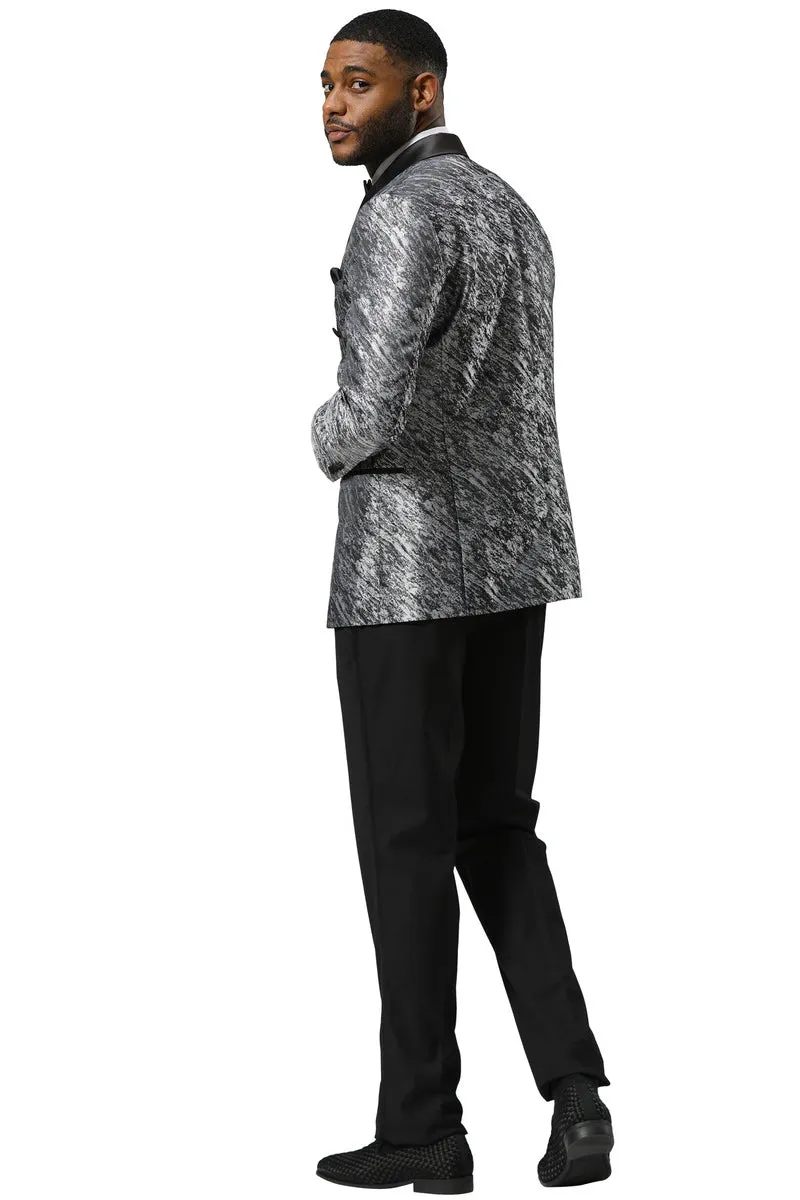 Men's Stacy Adams Double Breasted Wedding & Prom Tuxedo Jacket in Textured Shiny Silver Sharkskin sold by Alberto Nardoni product image thumbnail 3