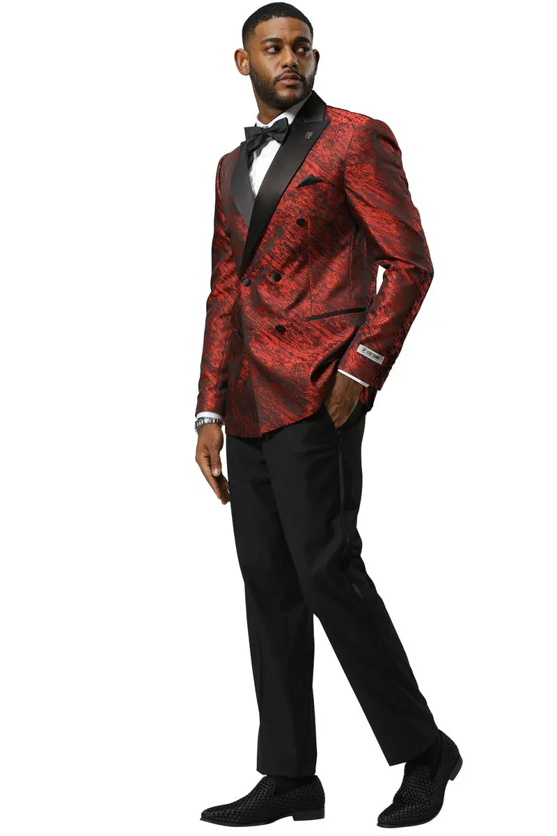 Men's Stacy Adams Double Breasted Wedding & Prom Tuxedo Jacket in Textured Shiny Red Sharkskin sold by Alberto Nardoni product image thumbnail 3
