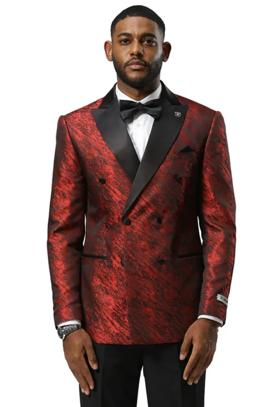 Men's Stacy Adams Double Breasted Wedding & Prom Tuxedo Jacket in Textured Shiny Red Sharkskin made by Stacy Adams
