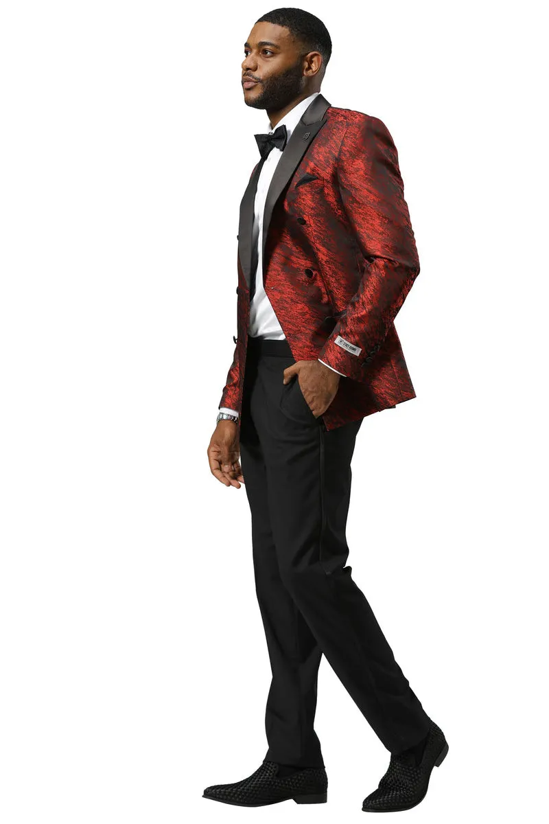 Men's Stacy Adams Double Breasted Wedding & Prom Tuxedo Jacket in Textured Shiny Red Sharkskin sold by Alberto Nardoni product image thumbnail 2