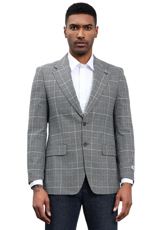 Men's Stacy Adams Modern Fit Business Sport Coat Blazer in Grey Plaid sold by Alberto Nardoni