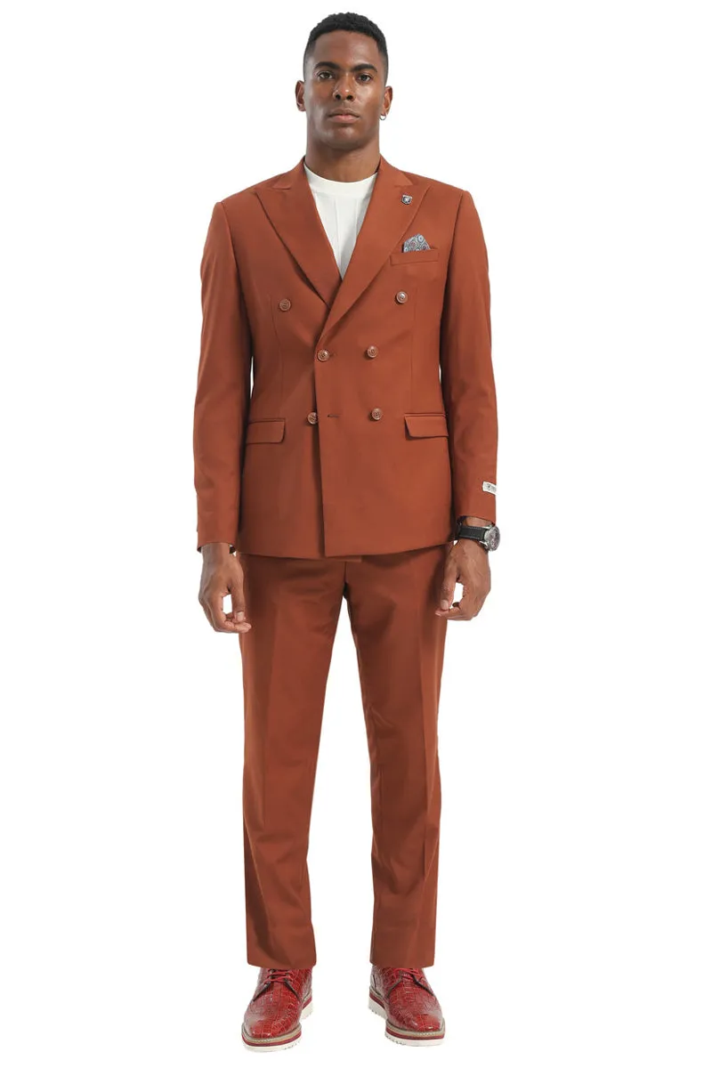 Men's Designer Stacy Adams Classic Double Breasted Suit in Brown Rust sold by Alberto Nardoni product image thumbnail 2