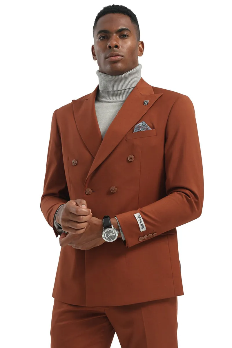 Men's Designer Stacy Adams Classic Double Breasted Suit in Brown Rust sold by Alberto Nardoni