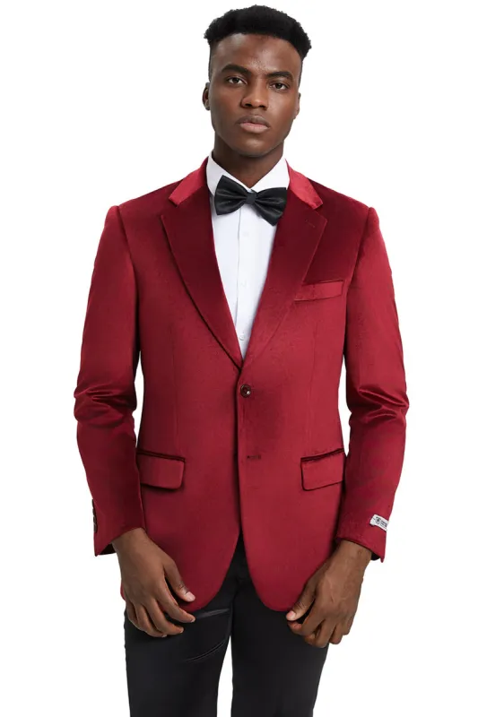 Men's Stacy Adams Modern Fit Velvet Blazer in Burgundy sold by Alberto Nardoni