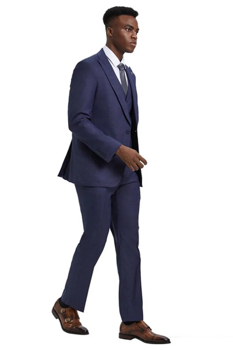 Men's Stacy Adams Vested One Button Wide Peak Lapel Windowpane Plaid Suit in Eggplant Purple sold by Alberto Nardoni product image thumbnail 4