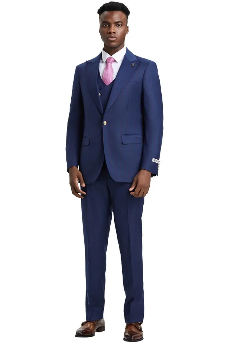 Men's Stacy Adams Vested One Button Side Peak Lapel Pinstripe Suit in Navy Blue sold by Alberto Nardoni product image thumbnail 2