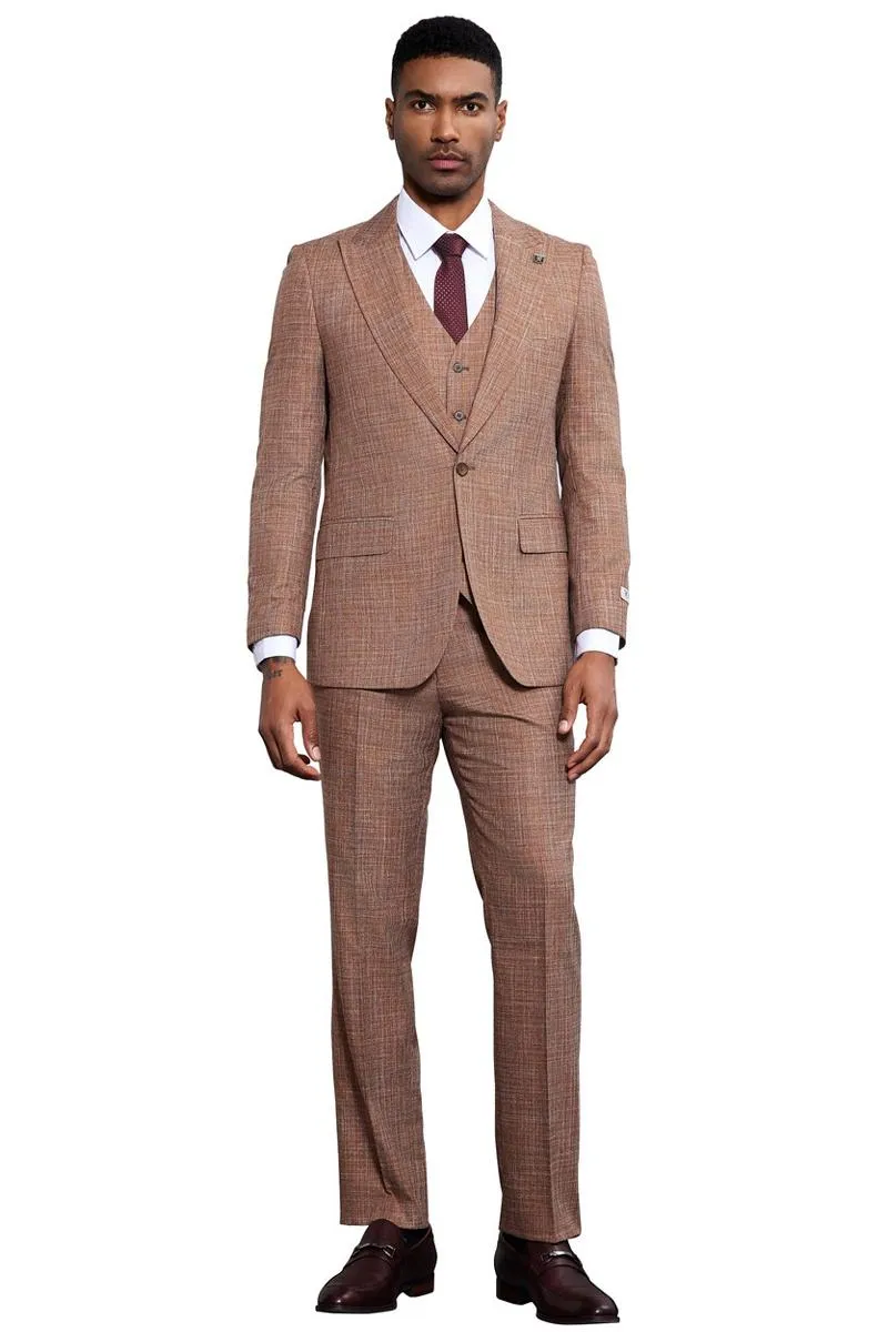 Men's Stacy Adams Vested Sharkskin Weave Pattern Suit in Light Rust sold by Alberto Nardoni product image thumbnail 2