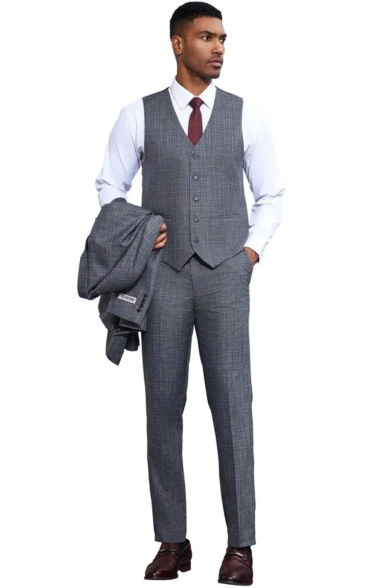 Men's Stacy Adams Vested Sharkskin Weave Pattern Suit in Grey sold by Alberto Nardoni product image thumbnail 4