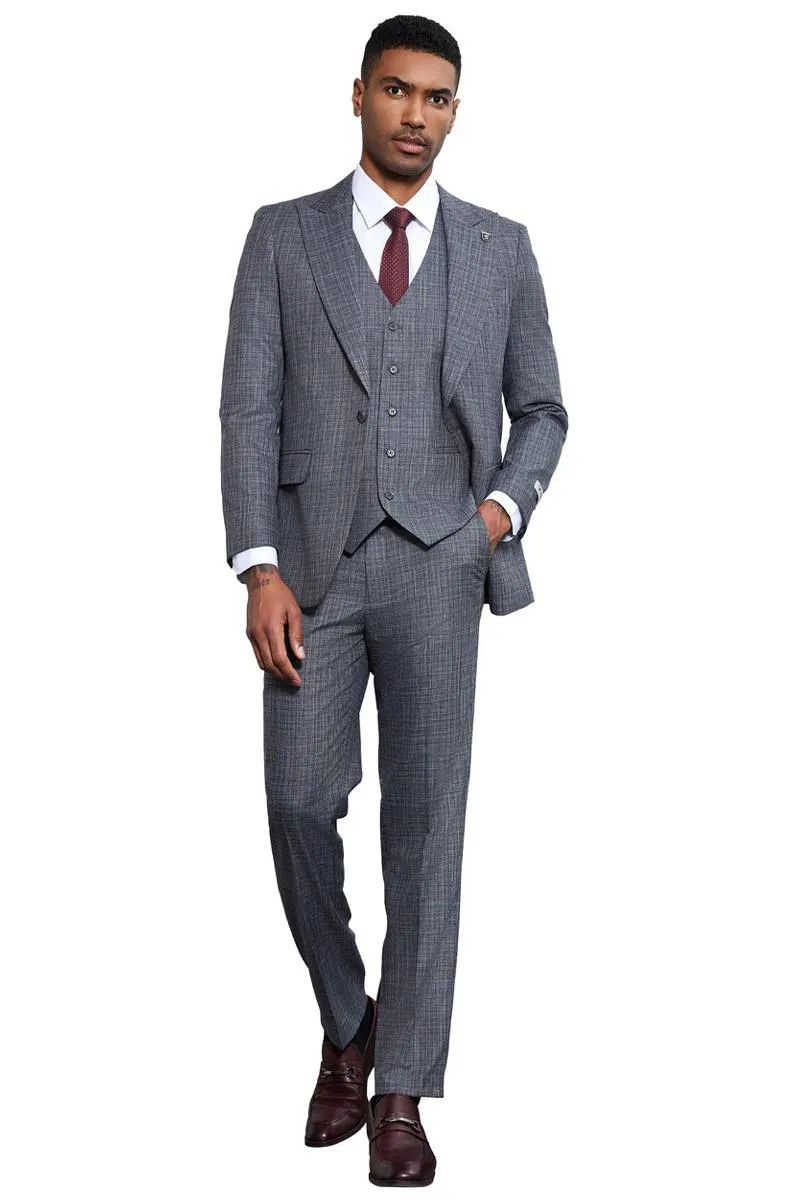 Men's Stacy Adams Vested Sharkskin Weave Pattern Suit in Grey sold by Alberto Nardoni product image thumbnail 2