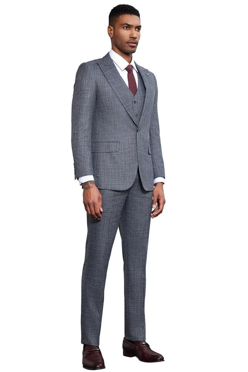 Men's Stacy Adams Vested Sharkskin Weave Pattern Suit in Grey sold by Alberto Nardoni product image thumbnail 3