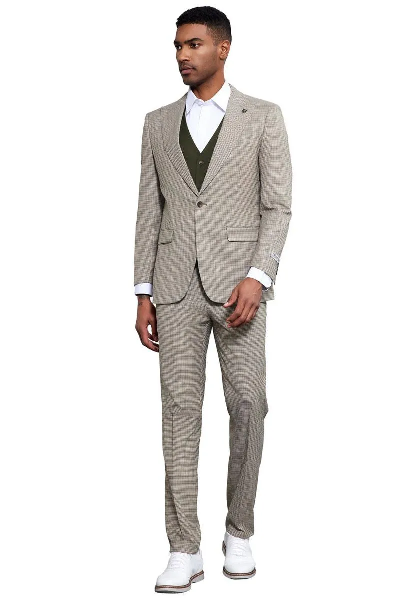 Men's Stacy Adams One Button Peak Lapel Vested Micro Check in Sage Green with an Olive Green Vest sold by Alberto Nardoni product image thumbnail 2