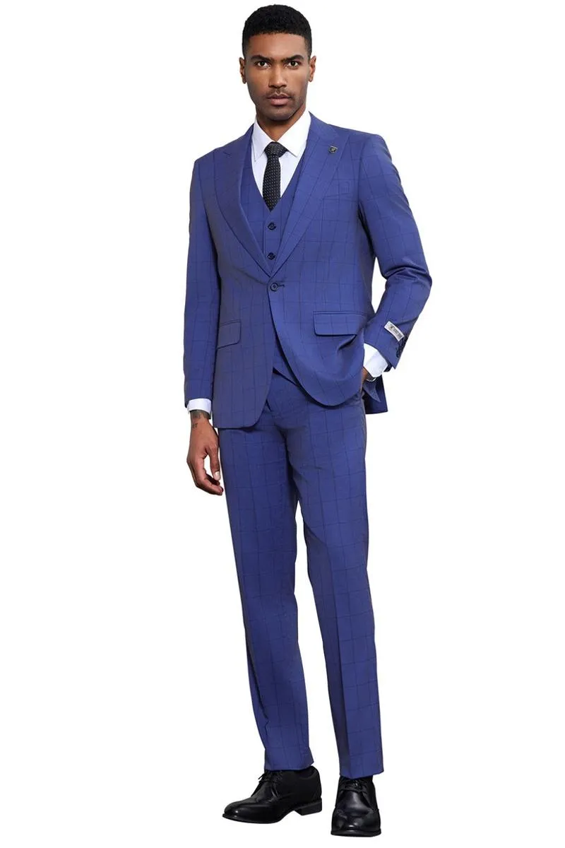 Men's Stacy Adams Modern Fit Vested Tonal Windowpane Plaid Suit in French Blue sold by Alberto Nardoni product image thumbnail 2