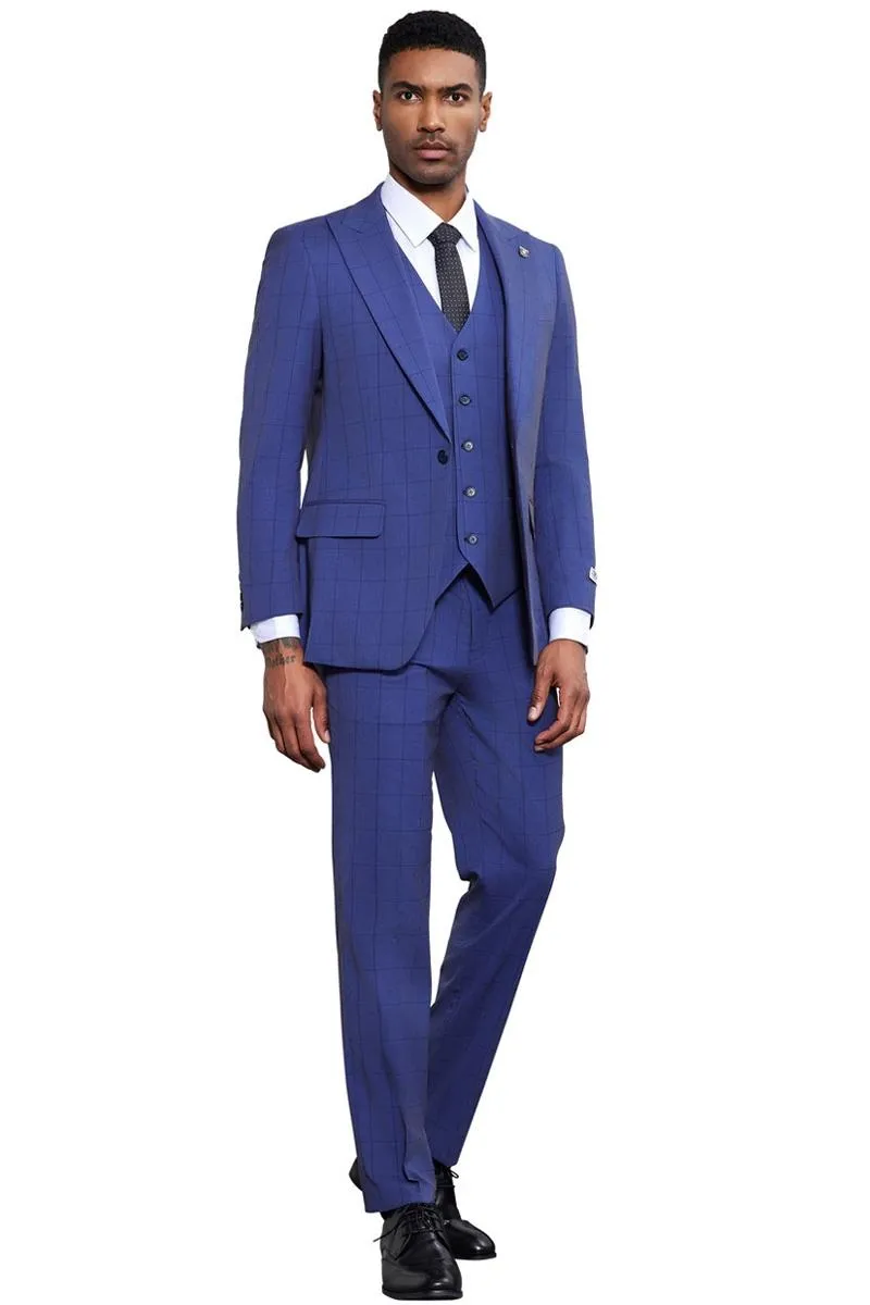 Men's Stacy Adams Modern Fit Vested Tonal Windowpane Plaid Suit in French Blue sold by Alberto Nardoni product image thumbnail 3