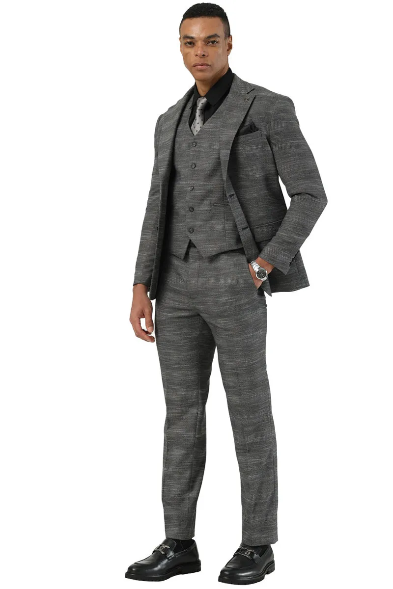 Men's Stacy Adams Vested Sharkskin Pattern Business Suit in Charcoal Grey sold by Alberto Nardoni product image thumbnail 2