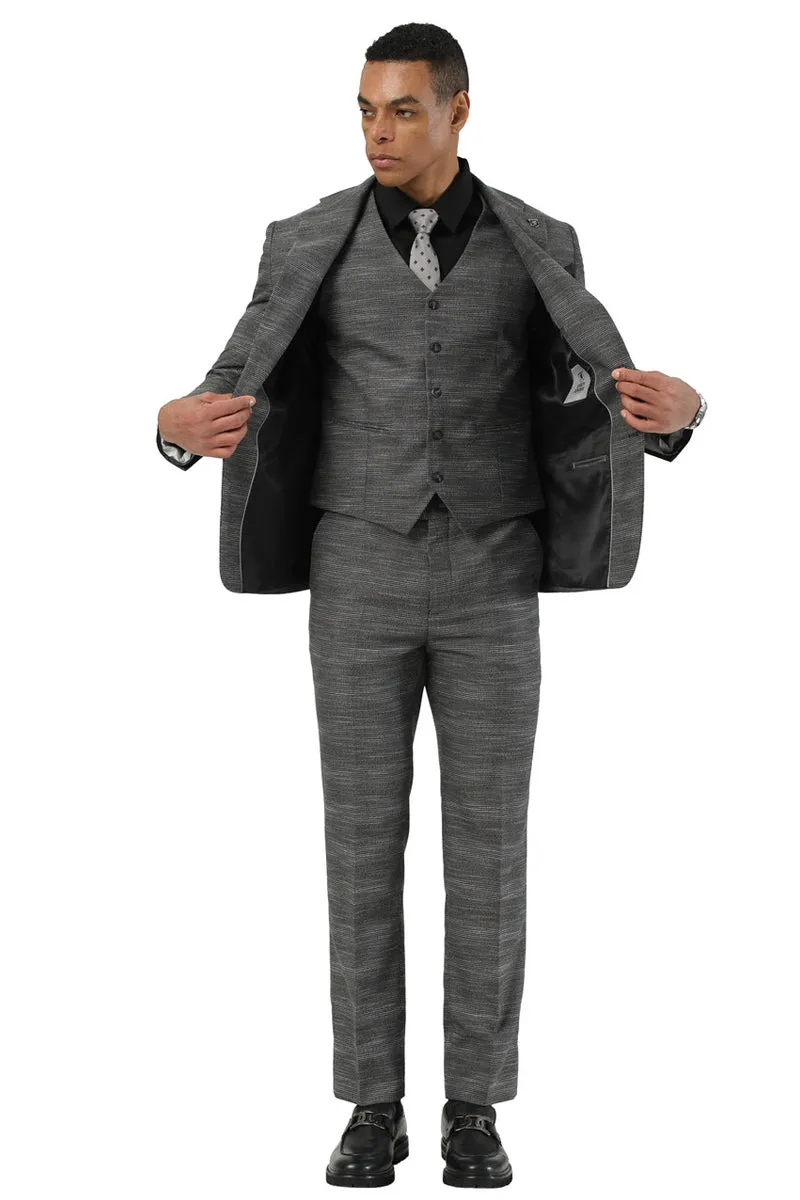 Men's Stacy Adams Vested Sharkskin Pattern Business Suit in Charcoal Grey sold by Alberto Nardoni product image thumbnail 3