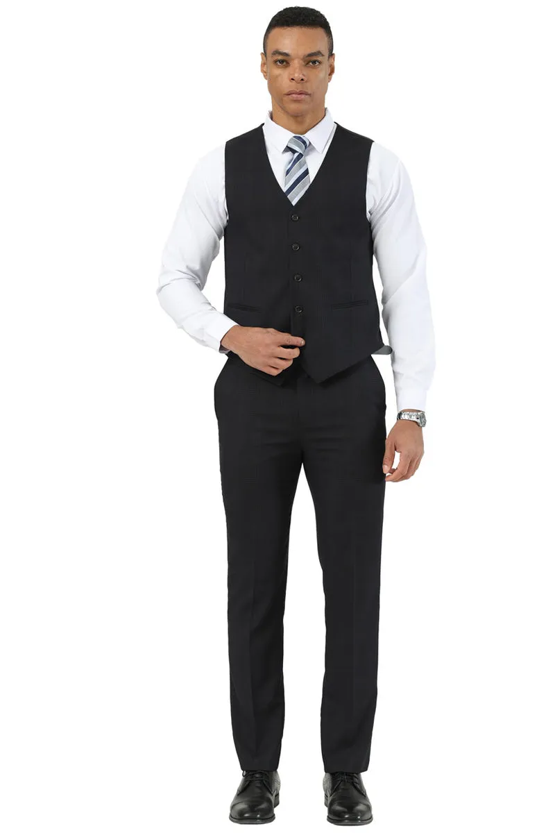 Men's Stacy Adams One Button Peak Lapel Vested Suit in Black Plaid sold by Alberto Nardoni product image thumbnail 3