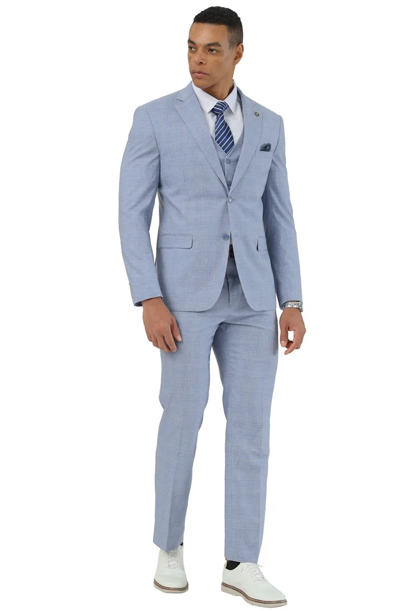 Men's Stacy Adams Two Button Vested Summer Suit in Light Blue Glen Plaid sold by Alberto Nardoni product image thumbnail 2