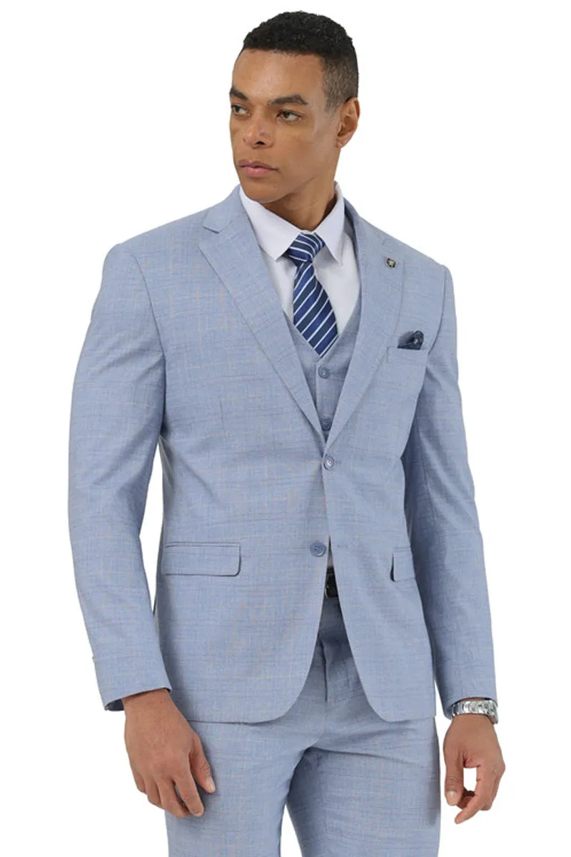 Men's Stacy Adams Two Button Vested Summer Suit in Light Blue Glen Plaid sold by Alberto Nardoni