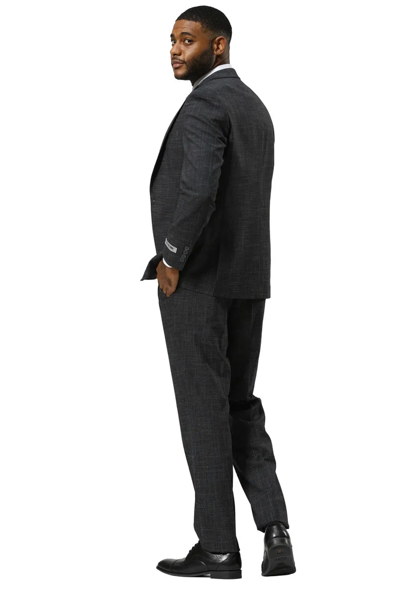 Men's Stacy Adams One Button Peak Lapel Vested Sharkskin Suit in Charcoal sold by Alberto Nardoni product image thumbnail 4