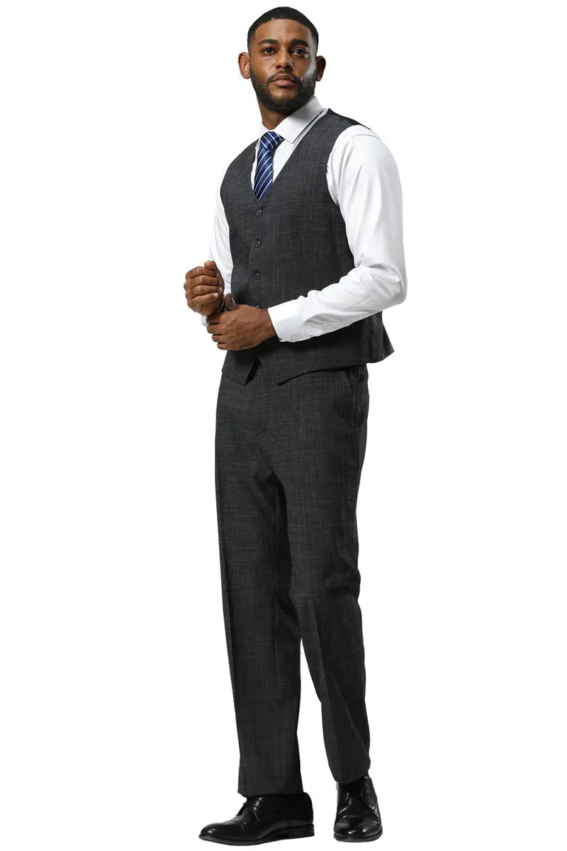 Men's Stacy Adams One Button Peak Lapel Vested Sharkskin Suit in Charcoal sold by Alberto Nardoni product image thumbnail 5